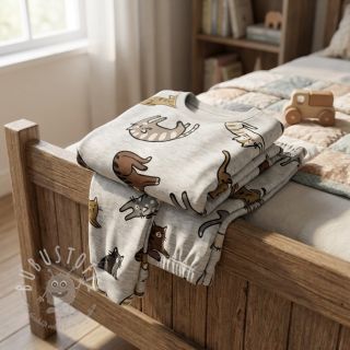 Jersey Lazy cats ecru melange