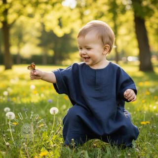 Leinenstoff gewaschen 170 g navy