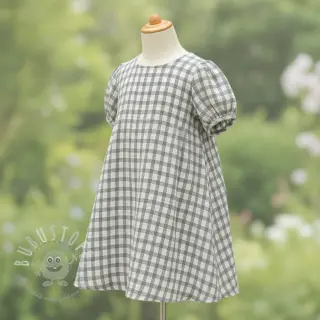 Double gauze/musselin LINEN YARN DYED Checks grey natural