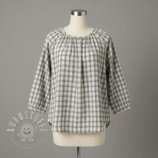 Double gauze/musselin LINEN YARN DYED Checks grey natural