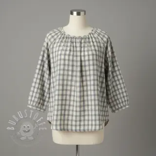 Double gauze/musselin LINEN YARN DYED Checks grey natural