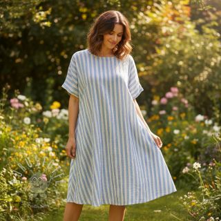 Double gauze/musselin YARN DYED Line blue