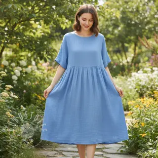 Double gauze/musselin royal blue ORGANIC