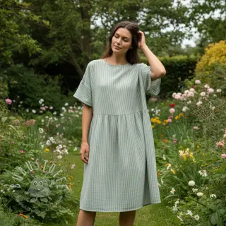 Double gauze/musselin YARN DYED Stripes old green