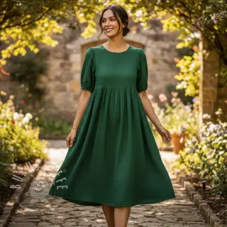Double gauze/musselin dark green ORGANIC