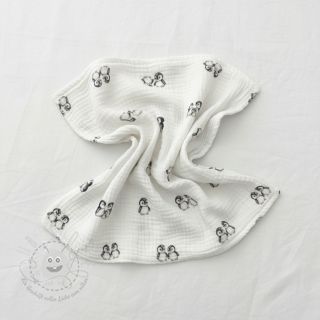 Double gauze/musselin Penguin white digital print ORGANIC