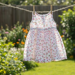 Double gauze/musselin Cherries white digital print