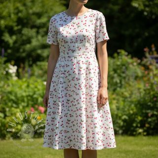 Double gauze/musselin Cherries white digital print