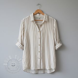 Double gauze/musselin YARN DYED Thin strip beige