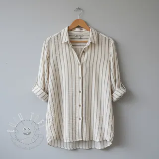 Double gauze/musselin YARN DYED Thin strip beige