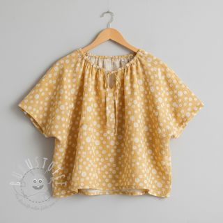 Double gauze/musselin JACQUARD Dots dark yellow