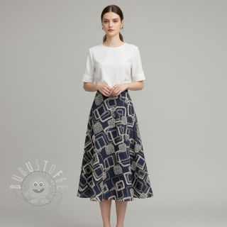 Baumwollstoff JEANS EMBROIDERY Square dark blue