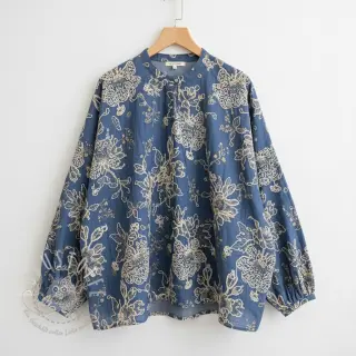 Baumwollstoff JEANS EMBROIDERY Bouquet blue