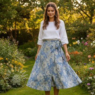 Baumwollstoff JEANS EMBROIDERY Bouquet light blue