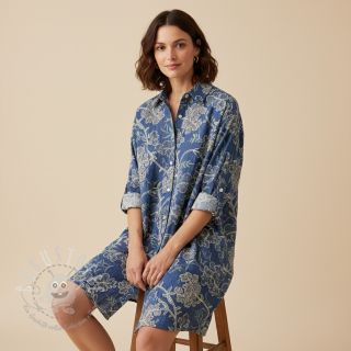 Baumwollstoff JEANS Embroidery leaves light blue