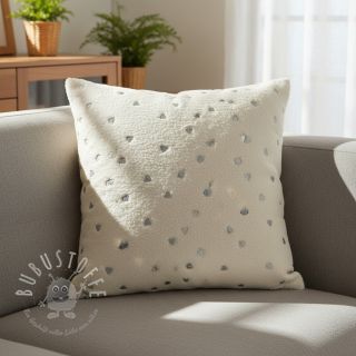 Mantelstoff TEDDY Tossed hearts silver