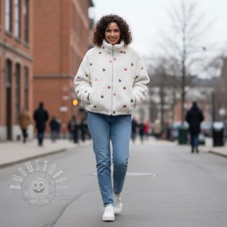 Mantelstoff TEDDY Tossed hearts multi