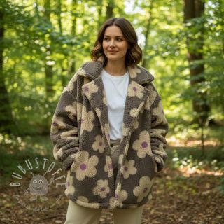 Mantelstoff TEDDY JACQUARD Flowers taupe/beige