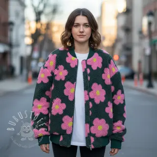 Mantelstoff TEDDY JACQUARD Flowers army green/pink