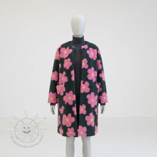 Mantelstoff TEDDY JACQUARD Flowers army green/pink