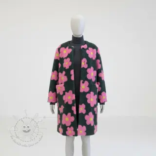 Mantelstoff TEDDY JACQUARD Flowers army green/pink