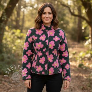 Mantelstoff TEDDY JACQUARD Flowers army green/pink