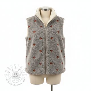 Mantelstoff EMBROIDERY Little mushrooms pebble