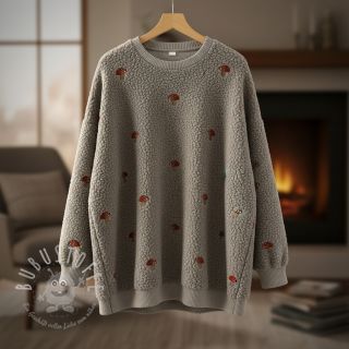 Mantelstoff EMBROIDERY Little mushrooms pebble