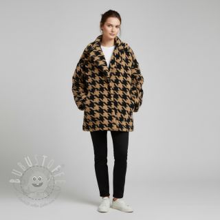 Mantelstoff TEDDY JACQUARD PIED DE POULE camel