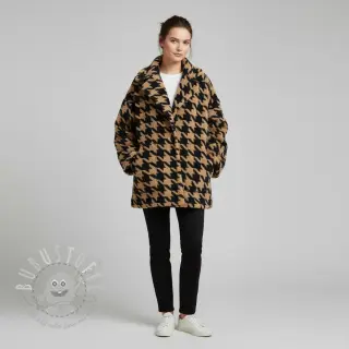Mantelstoff TEDDY JACQUARD PIED DE POULE camel