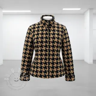 Mantelstoff TEDDY JACQUARD PIED DE POULE camel