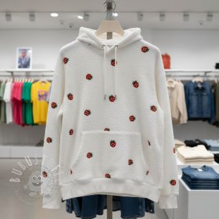Mantelstoff TEDDY EMBROIDERY Strawberries off white