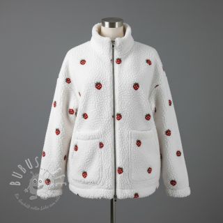 Mantelstoff TEDDY EMBROIDERY Strawberries white