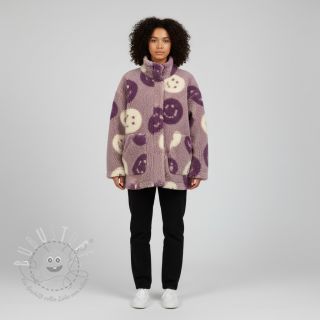 Mantelstoff TEDDY JACQUARD Happy faces mauve