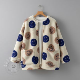 Mantelstoff TEDDY JACQUARD Happy faces ecru