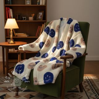 Mantelstoff TEDDY JACQUARD Happy faces ecru