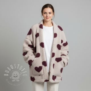 Mantelstoff TEDDY JACQUARD Hearts rouge