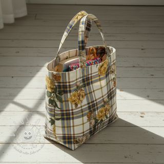 Dekostoff premium Linenlook Classic Peony Check digital print