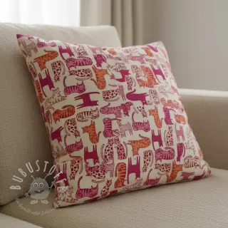 Dekostoff Linenlook Cat Wildlife Art pink