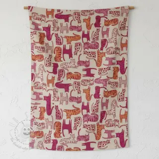 Dekostoff Linenlook Cat Wildlife Art pink