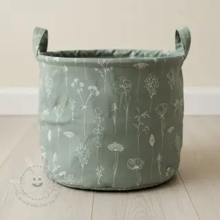 Dekostoff Linenlook Fine Fragile Flower old green
