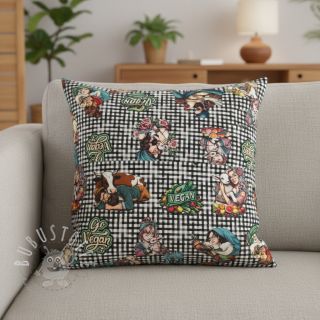 Dekostoff Vegan black check digital print