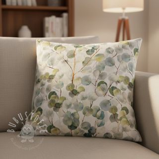 Dekostoff Linenlook Eucalyptus boho leaf digital print