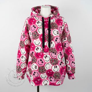 Sweatstoff Happy faces pink digital print