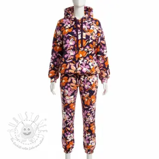 Sweatstoff Bright flowers design purple ochre