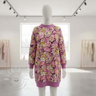 Sweatstoff Bright flowers design pink lime