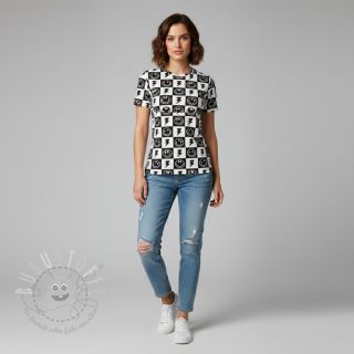 Jersey Happy faces square black digital print