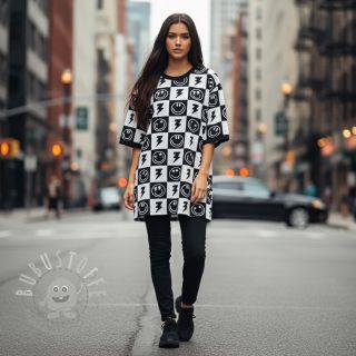 Jersey Happy faces square black digital print