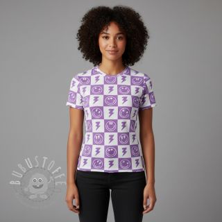 Jersey Happy faces square lavender digital print
