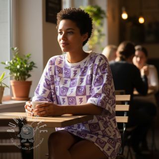 Jersey Happy faces square lavender digital print